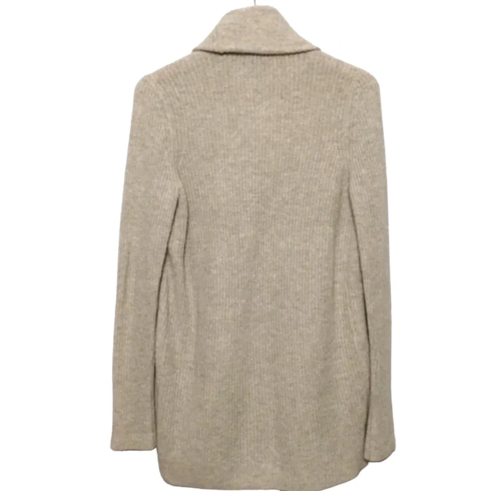 ANN TAYLOR sz Small Merino Wool Alpaca Open Sweater + Faux Fur Natural Colors